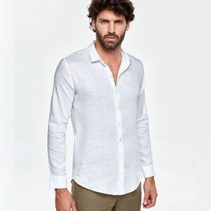 Barthelemy Linen Shirt Albini White Mens 44 Button Up Long Sleeve NWT $318